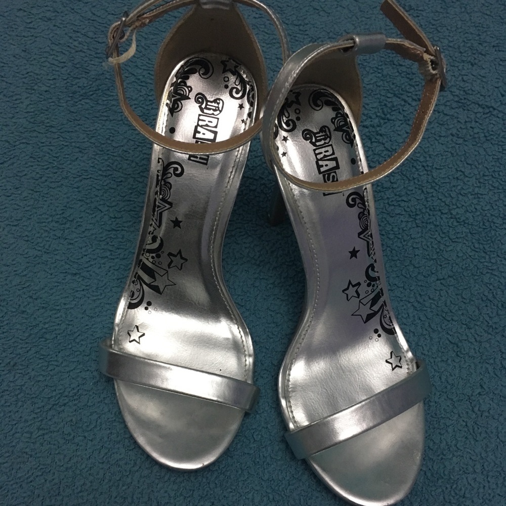 Brash silver strap heels